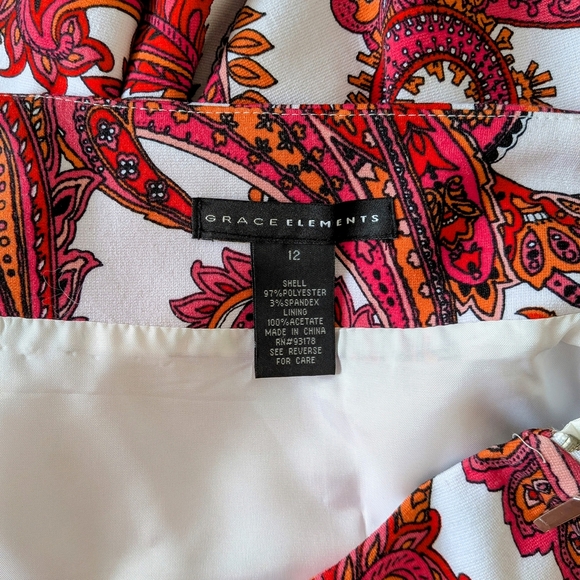 Grace Elements Paisley Pencil Skirt – Red & White, Knee-Length, Cocktail #26 - Picture 4 of 5